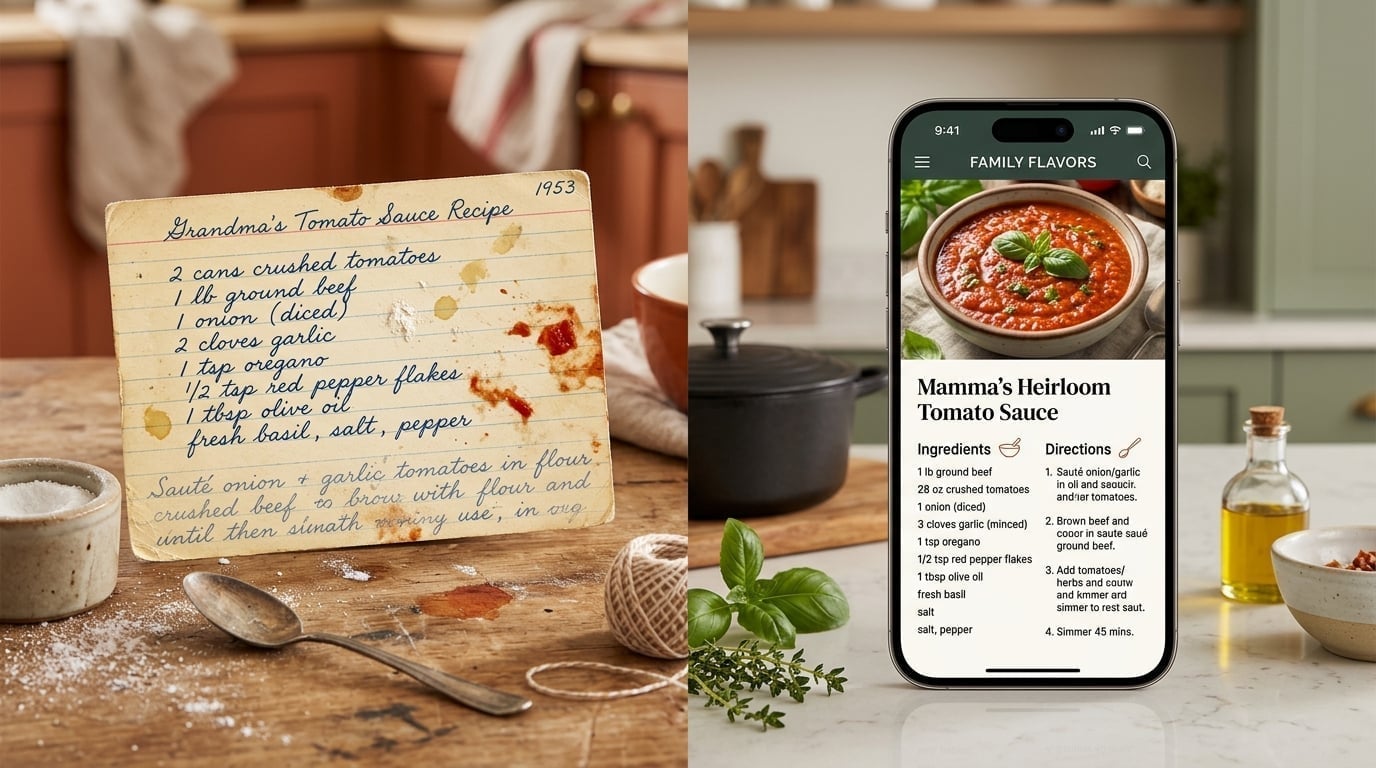 Transforming sauce-stained handwritten recipe into modern digital card
